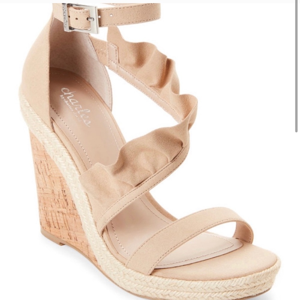 charles david brooke wedge sandals size 7.5 nude